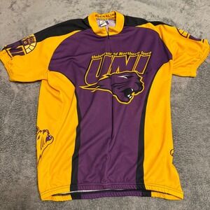 University of Northern Iowa UNI Panthers Purple Gold‎ Cycling Jersey Sz XL